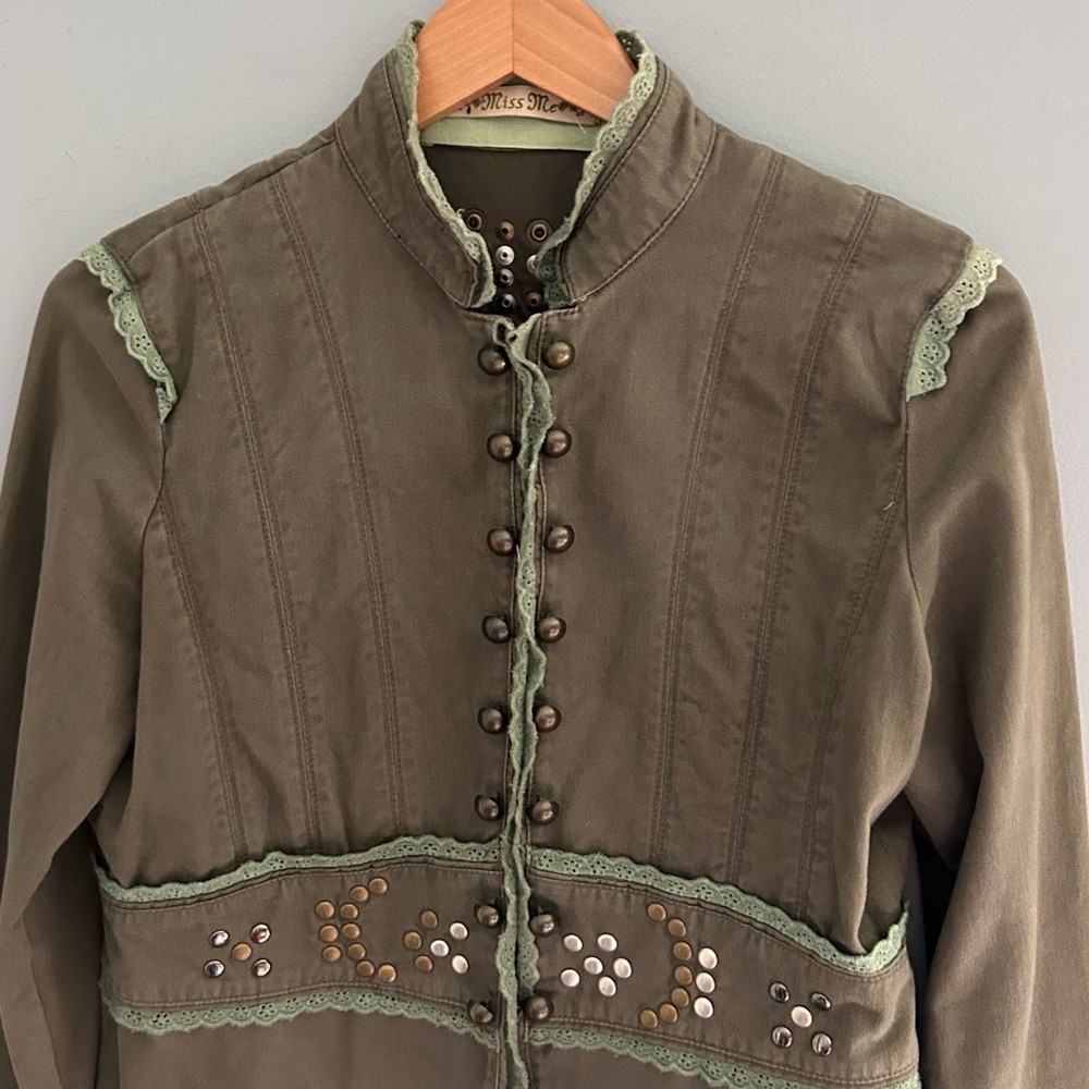 Miss Me Y2K Green Military-Style Studded Army Green Jacket Size Medium - Picture 4 of 7